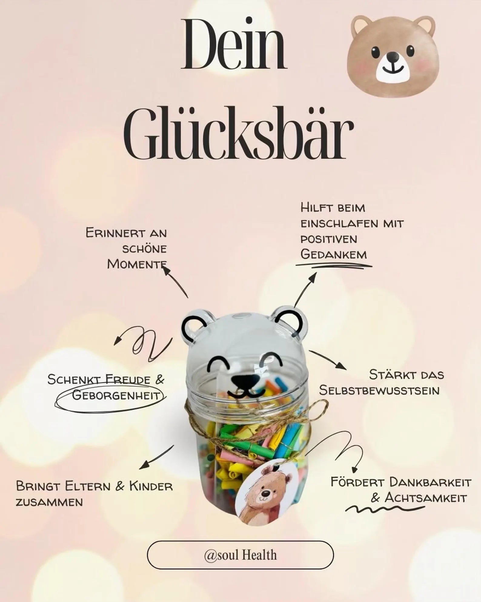 Glücksbär Dankbarkeitsglas für Kinder
